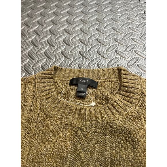 J.CREW CABLE CREWNECK SWEATER WITH RUFFLE SLEEVES OLIVE GREEN WOMENS SIZE XS - Picture 3 of 9